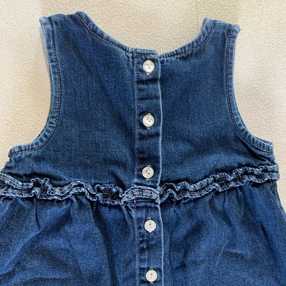 Oshkosh Ruffled Bubble Overalls Blue Jean Denim Jumpsuit Embroidered Flowers 18M - Picture 5 of 10